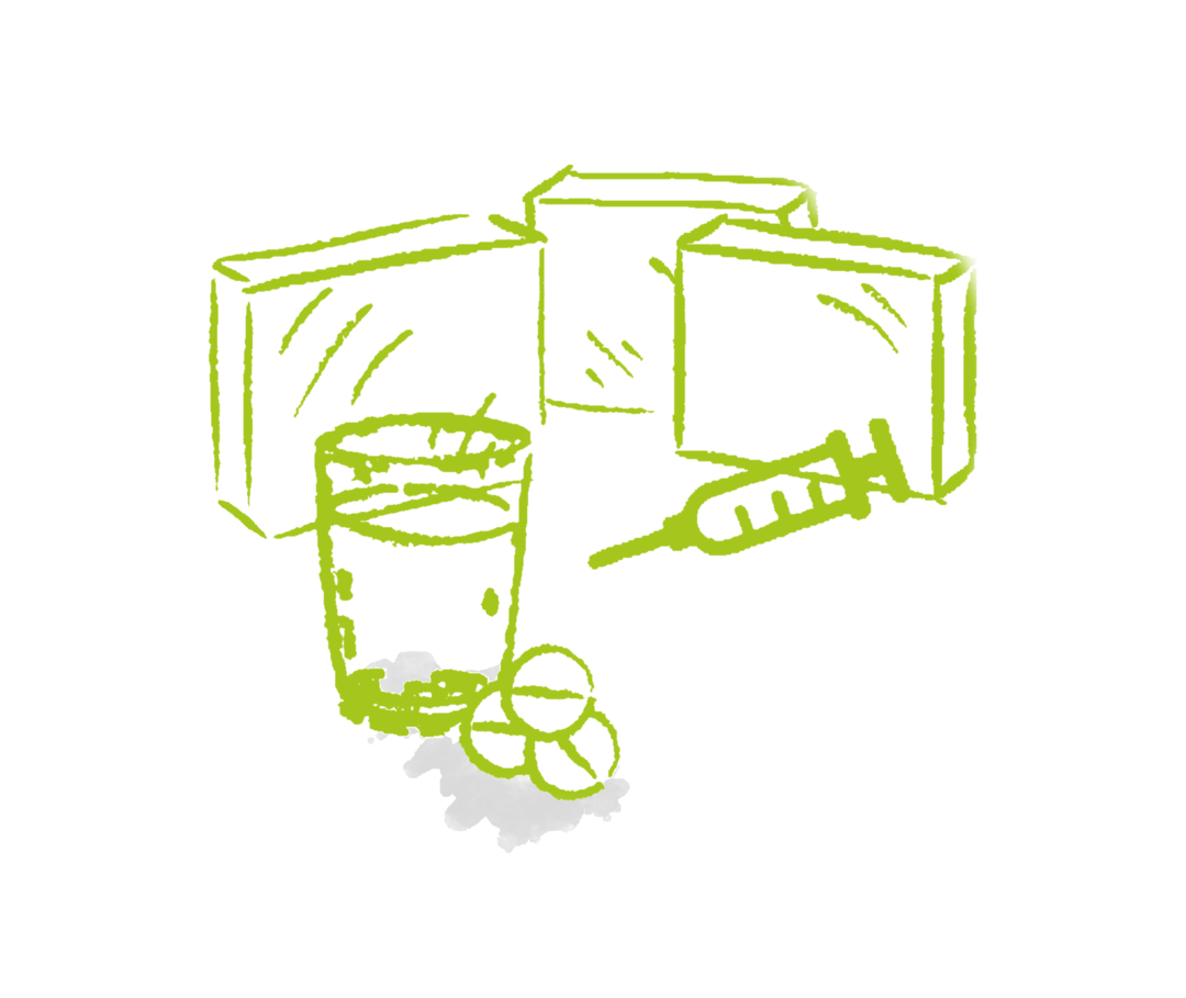 Nesselsucht-Behandlung: Illustration Medikamente Illustration verschiedener Medikamente.